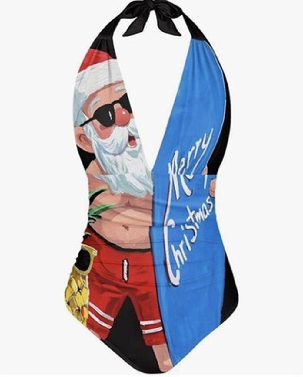 Christmas One Piece Swimsuit Halter Tummy Control Santa Bathing Suit Women S